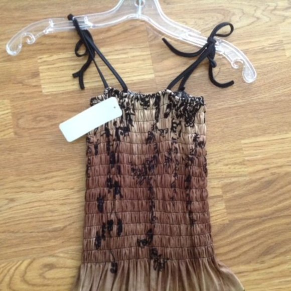 NWT SMOCK TOP SUNDRESS BROWN & BLACK DRESS  M - Picture 2 of 3